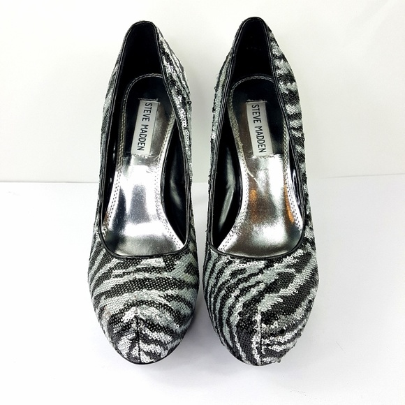 Steve Madden Heel Stiletto Bliss Zebra Sequin US 9 - Picture 4 of 7